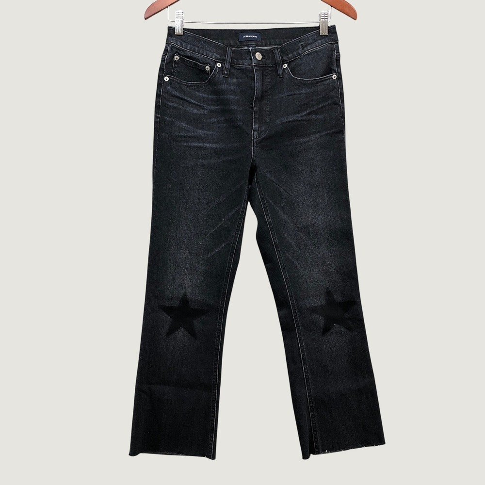 J.Crew Billie Demi Boot Crop Jeans Womens 27 4 Black Star Patch‎ K3409 Denim
